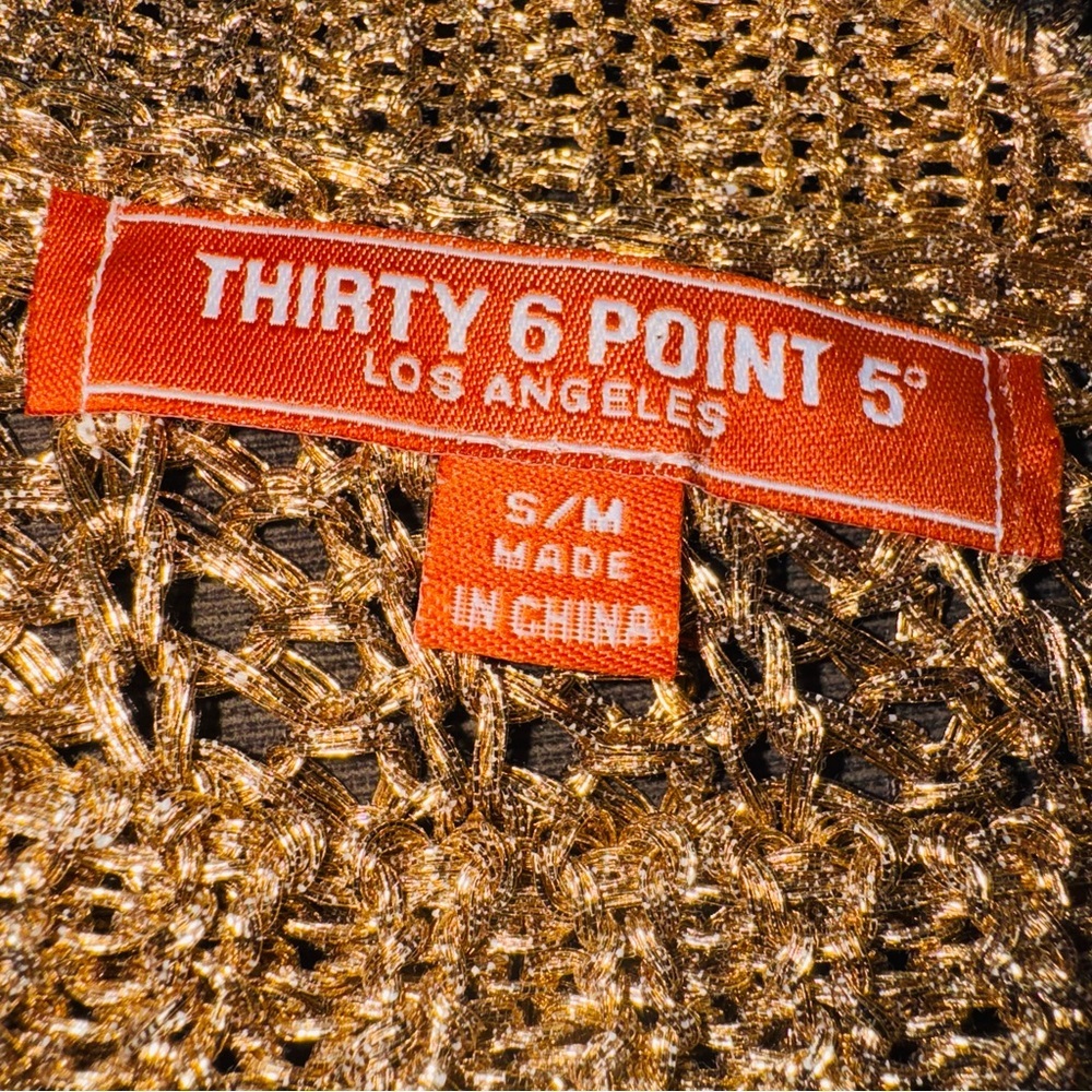 Thirty 6 Point 5 Gold Metallic Knit Sheer Long Sweater Dress S/M - Picture 4 of 8
